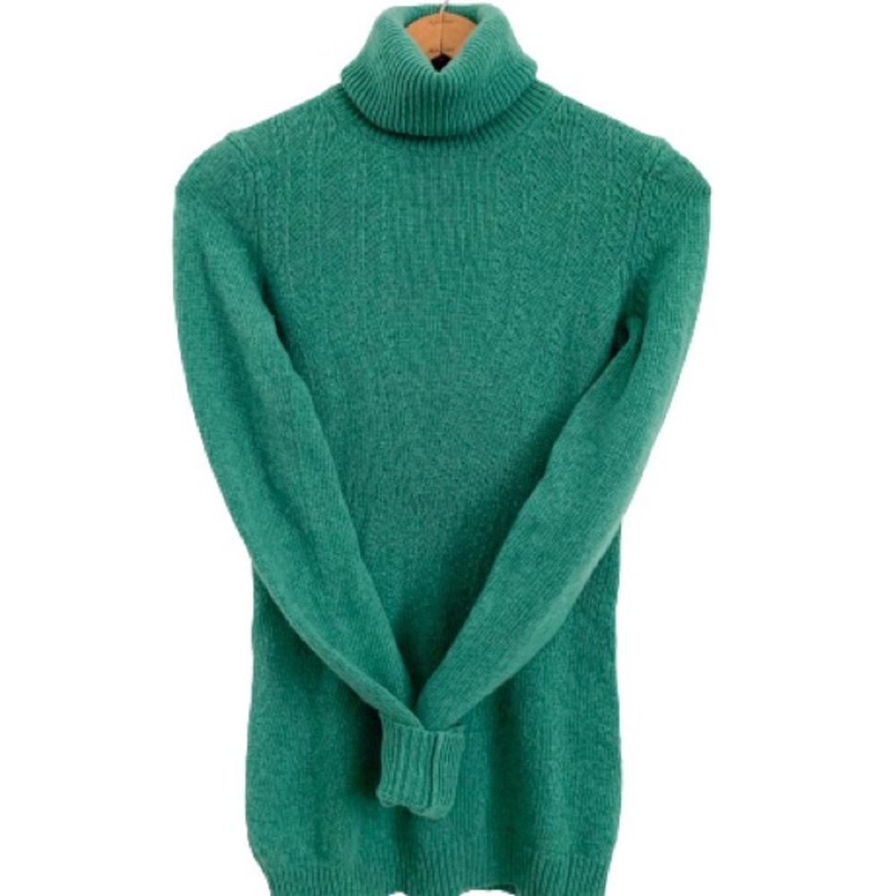 Theory Green Turtleneck Cable Knit Sweater